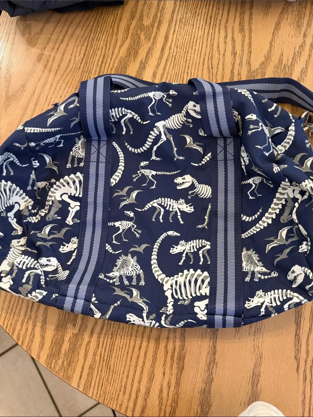 Pottery Barn Kids Navy Dinosaur Skeleton Toddler Duffel Bag embroidered name